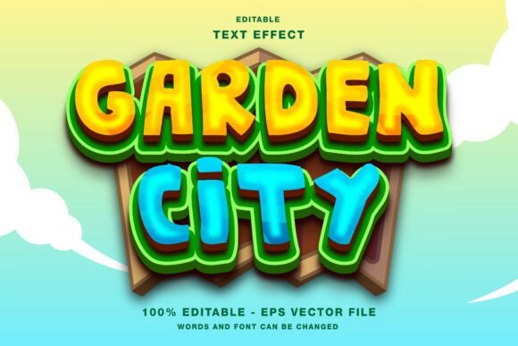 Cartoon Garden City 3D Editable Text Effect
