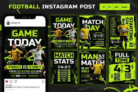 Score Big on Social Media with the Green Neon Football Post Template